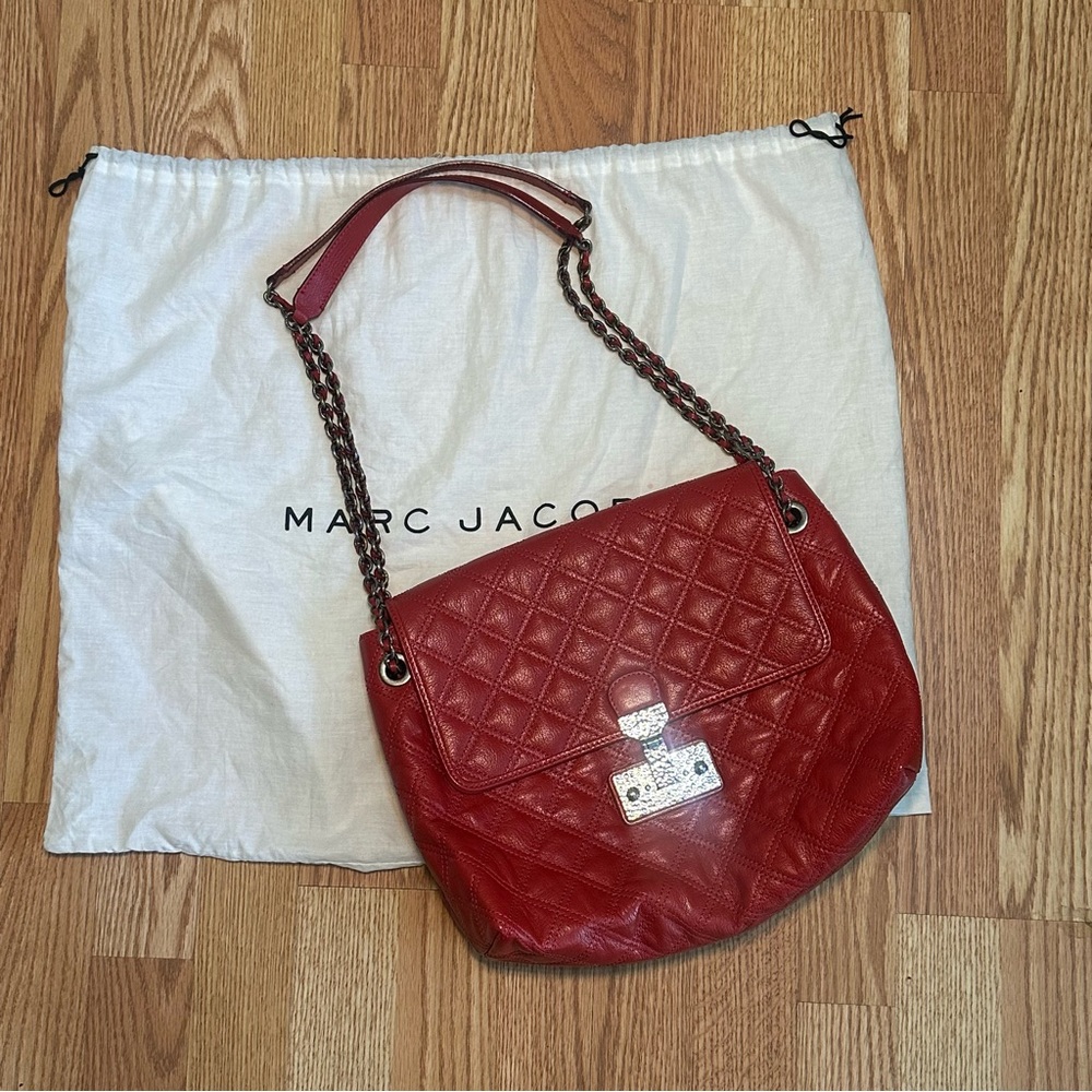 Marc Jacobs Red Quilted Leather Shoulder Bag | Vintage Style Chain Flap - Picture 3 of 9